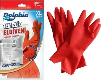 Dolphin Lateks Bulaşık Temizlik Eldiveni - Kırmızı - XL - No : 10 - 1 Çift - Paket
