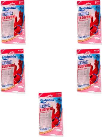 Dolphin Lateks Bulaşık Temizlik Eldiveni - Kırmızı - XL - No : 10 - 5 Çift - Paket