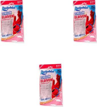 Dolphin Lateks Bulaşık Temizlik Eldiveni - Kırmızı - XL - No : 10 - 3 Çift - Paket