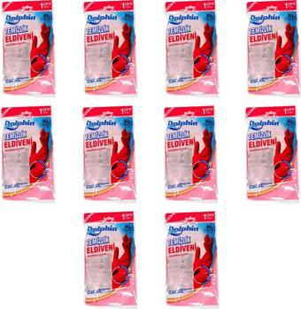 Dolphin Lateks Bulaşık Temizlik Eldiveni - Kırmızı - XL - No : 10 - 10 Çift - Paket