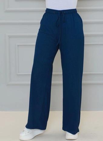Lacivert Beli Lastikli Bürümcük Kumaş geniş paça rahat kesim Pantolon