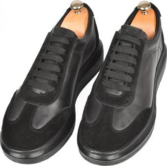 DeepSEA Erkek Siyah Hakiki Deri Ortopedik Taban Bağcıklı Spor Ayakkabı Loafer 2501006