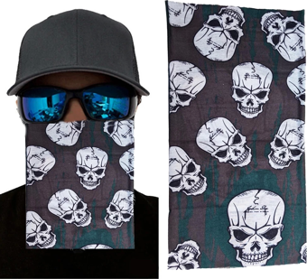 Kahve Yeşil Renk Üzeri Likralı Çoklu Kafatası Baskılı Baf Buff Bandana 25x48 Cm
