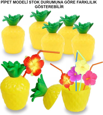 Ananas Hawaii Luau Aloha Pipetli İçecek Kabı Bardak 10x13 Cm 1 Adet