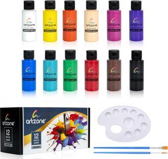 Artzone Akrilik Boya Seti 12 Renk x 60ml. Fırça ve Palet Hediyeli