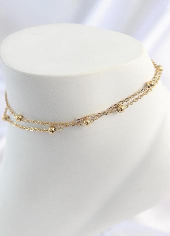 Gold Renk 2'Li Topçuk Zincir Model Kadın Halhal - EBJ250412W32678