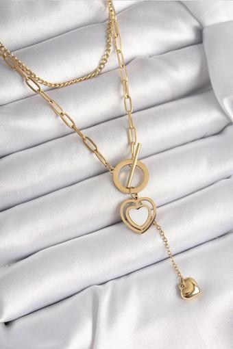 Gold Renk 2'Li Zincir Model Sallantı Detay Kadın Kolye - EBJ250412W32663