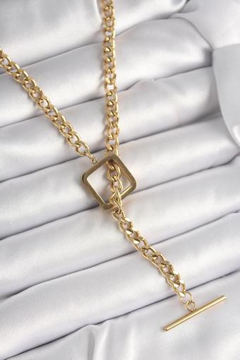 Gold Renk Zincir Model Kare Figür Kadın Kolye - EBJ250412W32666
