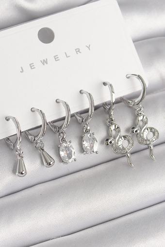 Pirinç Gümüş Renk Sallantı Zirkon Taşlı Yılan Model Kadın Küpe Seti - EBJ250301W31568