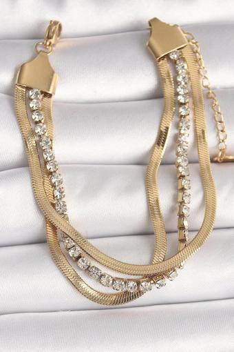 Gold Renk 2'Li İtalyan Zincir Model Zirkon Taşlı Kadın Bileklik - EBJ250301W31331
