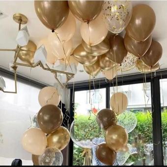 Deniz Party Store Krom Gold Kahverengi Ten Gold Konfetili Şeffaf Balon 20 Li Set