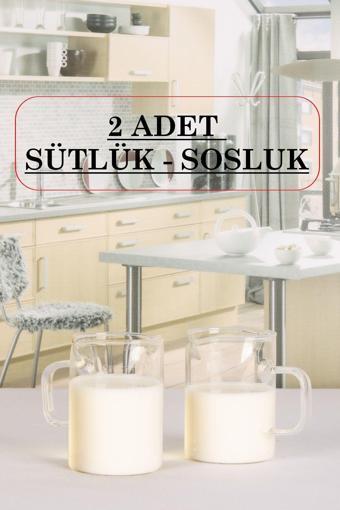 2 Adet 200 ml Kulplu Borosilikat Cam Sütlük Ve Sosluk