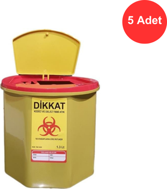 Tıbbi Atık Kovası 1.3 Litre x 5 Adet  -  Güvenli ve Dayanıklı