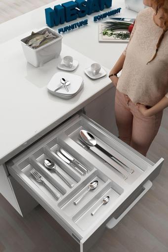 Tify Mutfak Çekmece Içi Kaşıklık 44Cm X 48Cm Yanlar Ve Boydan 4Cm Kesilebilir, Beyaz