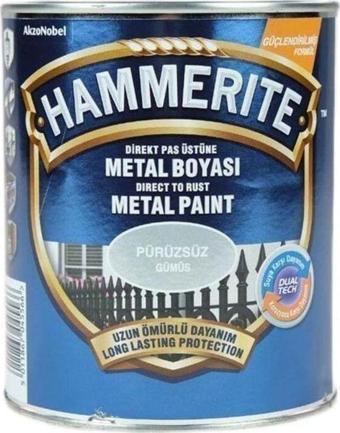 Hammerite Pas Üstü Metal Boyası Düz Gümüş 0,75Lt