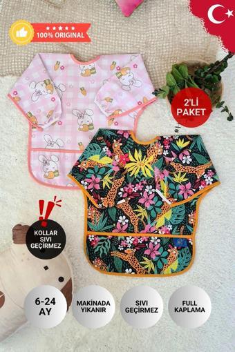 Anp Moda Tasarım Carrot Ve Dream Desenli 2'Li Paket Sıvı Geçirmez Kız Çocuk Aktivite Ve Mama Önlüğü 6-24 Ay