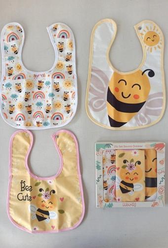 Anp Moda Tasarım Arı Desenli 3'Lü Kutulu Bebek Mama Önlüğü