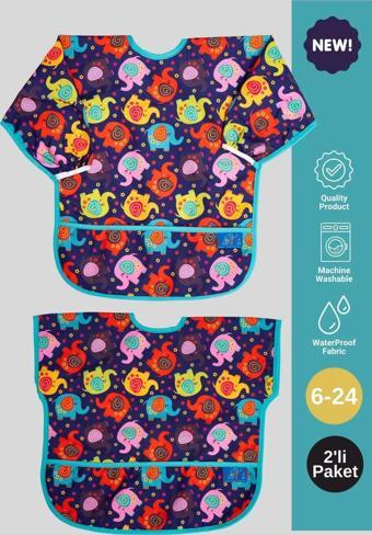 Anp Moda Tasarım Yeni Trend 2’Li Set Sıvı Geçirmez Mama-Aktivite Önlüğü 6-24 Ay