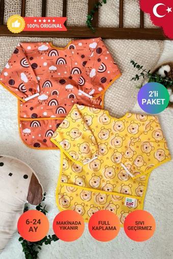 Anp Moda Tasarım Bear Ve Rainbow Desenli 2'Li Paket Sıvı Geçirmez Unisex Aktivite Ve Mama Önlüğü 6-24 Ay
