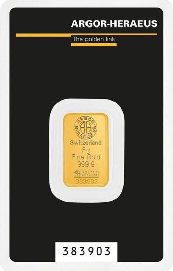AgaKulche Argor Heraeus 5 gr Kinebar 24 Ayar 999.9 Külçe Altın