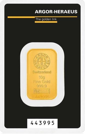 AgaKulche Argor Heraeus 10 gr Kinebar 24 Ayar 999.9 Külçe Altın
