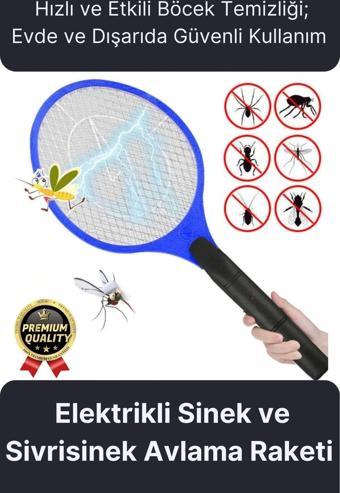 Premium Uv Işıklı Şarjlı Elektrikli Sinek Sivrisinek Böcek ve Haşere Kovucu Öldürücü Avlama Raketi