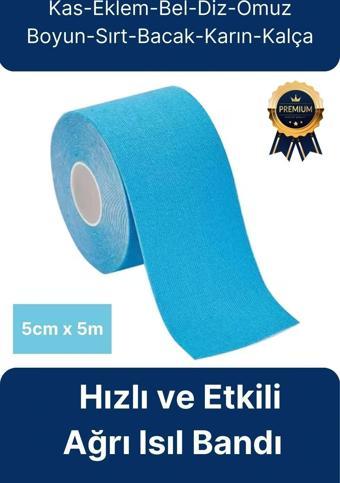 Hızlı Etkili Mavi Bel Diz Omuz Boyun Sırt Bacak Kas Eklem Kinezyo Ağrı IsıI Bandı 5cm x 5m