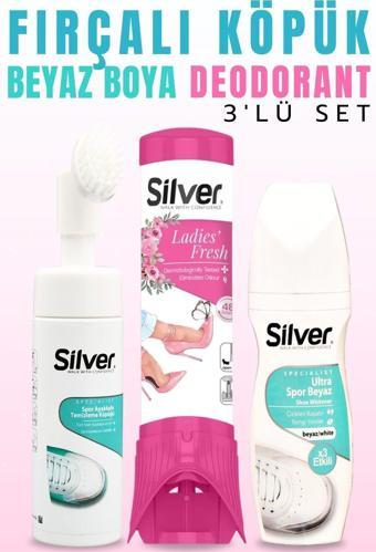 SİLVER Kadın Ayakkabı Deodorantı + Ultra Beyaz Ayakkabı Boyası + Fırçalı Temizleme Köpüğü 3'lü Set
