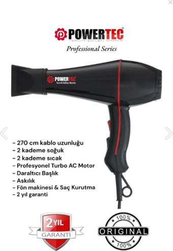Powertec Profesyonel TR-601/TR-601S Turbo 2500 W Saç Kurutma Makinesi