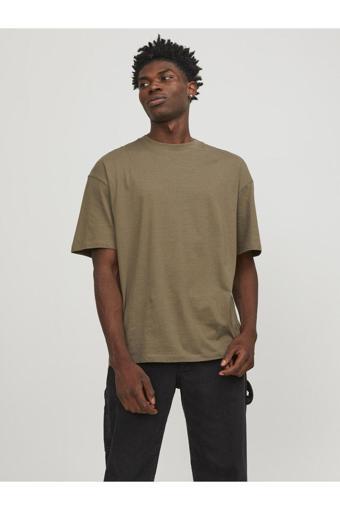 Jack & Jones Erkek Relaxed Fit O Yaka Kahverengi T-Shirt - 12249319