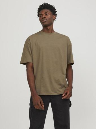 Jack & Jones Erkek Relaxed Fit O Yaka Kahverengi T-Shirt - 12249319