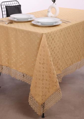 L.v Vuitton Masa Örtüsü 160*220 Cm "brode Güpürlü" Kdk Iplik Özel Jakar Dokuma Dertsiz Leke Tutmaz