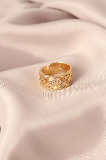 Gold Renk Metal Taşlı Model Ayarlanabilir Kadın Yüzük - TJ-BYK2148