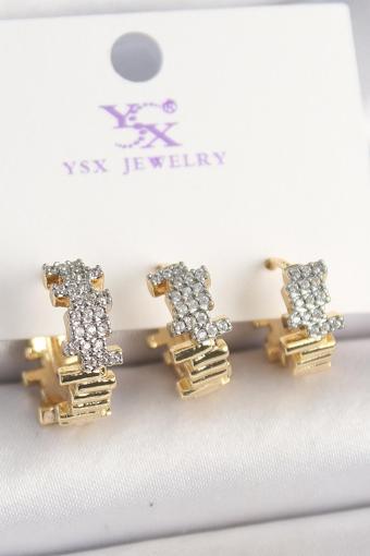 Pirinç Gold Renk Zirkon Taşlı Dorika Model 3'Lü Kadın Kombin Küpe - TJ-BKP10451