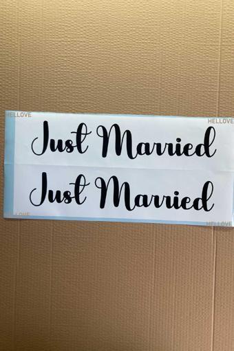 Gelin Arabası Plakalık Just Married Yazılı Beyaz Üzeri Siyah Yazı Kendinden Yapışkanlı
