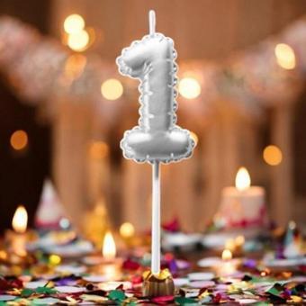 GÜMÜŞ DOĞUM GÜNÜ BALON ŞEKLİNDE MUM PASTA MUMU 1 NUMARA