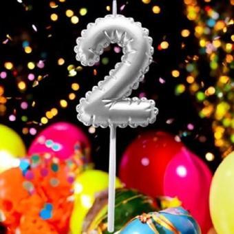 GÜMÜŞ DOĞUM GÜNÜ BALON ŞEKLİNDE MUM PASTA MUMU 2 NUMARA