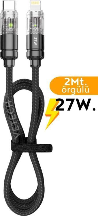 Vetech 27W Type-C To Lightning Şarj Kablosu İphone Uyumlu 2Mt
