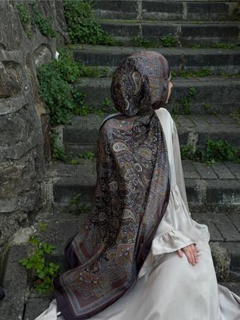 Pamuklu Etnik Desen Şal-Kahve