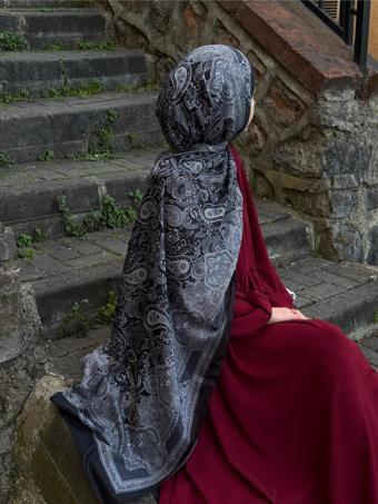 Pamuklu Etnik Desen Şal-Siyah/Beyaz