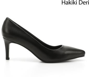 Kadın Siyah Sivri Burun İnce Topuklu Hakiki Deri Stiletto