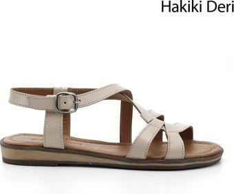 Kadın Bej Hakiki Deri Sandalet