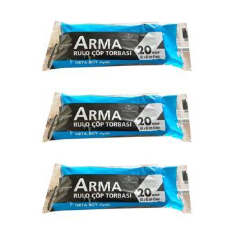 Arma Siyah Orta Boy 55 x 60 Cm. - 30 Litre Çöp Torbası Poşeti - 20 Adetlik 3 Rulo