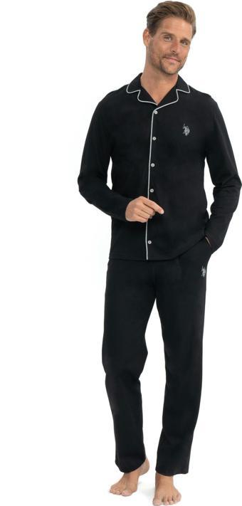U.S. Polo Assn. 12039 Erkek Patlı Boydan Düğmeli Uzun Kol Pijama Takımı