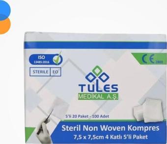 Tules Steril Spanç (Non Woven) 7,5cm x 7,5cm 4 kat 100'lü Kutu