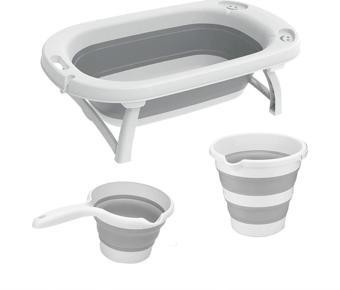 Omnipazar AK-779 Katlanır Bebek Yıkama Banyo Küvet 3'lü Set Beyaz-Gri