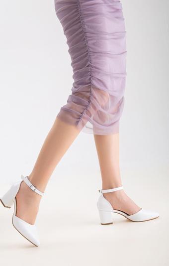 Kadın Topuklu Ayakkabı Abiye Stiletto Kalın Topuk Gelinlik Ayakkabisi