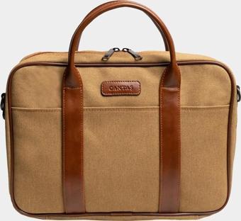 Retro Kanvas 35X23 Evrak ve Laptop Çantası 13 İnç Camel