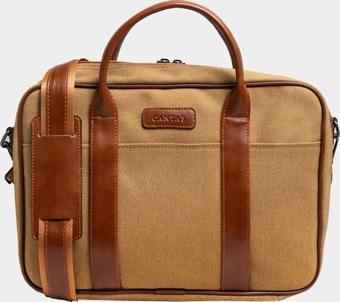 Retro Kanvas 40X29 Evrak ve Laptop Çantası 15 İnç Camel
