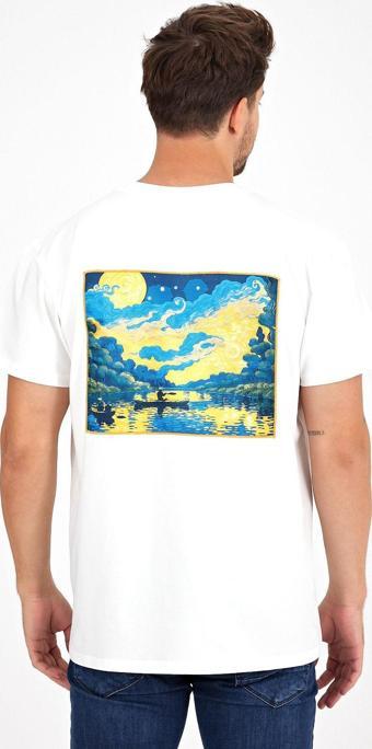Erkek Yapay Zeka Tasarım Sırt Aplike Özel Baskılı %100 Pamuklu Penye Regular Fit T-shirt (vankogh)